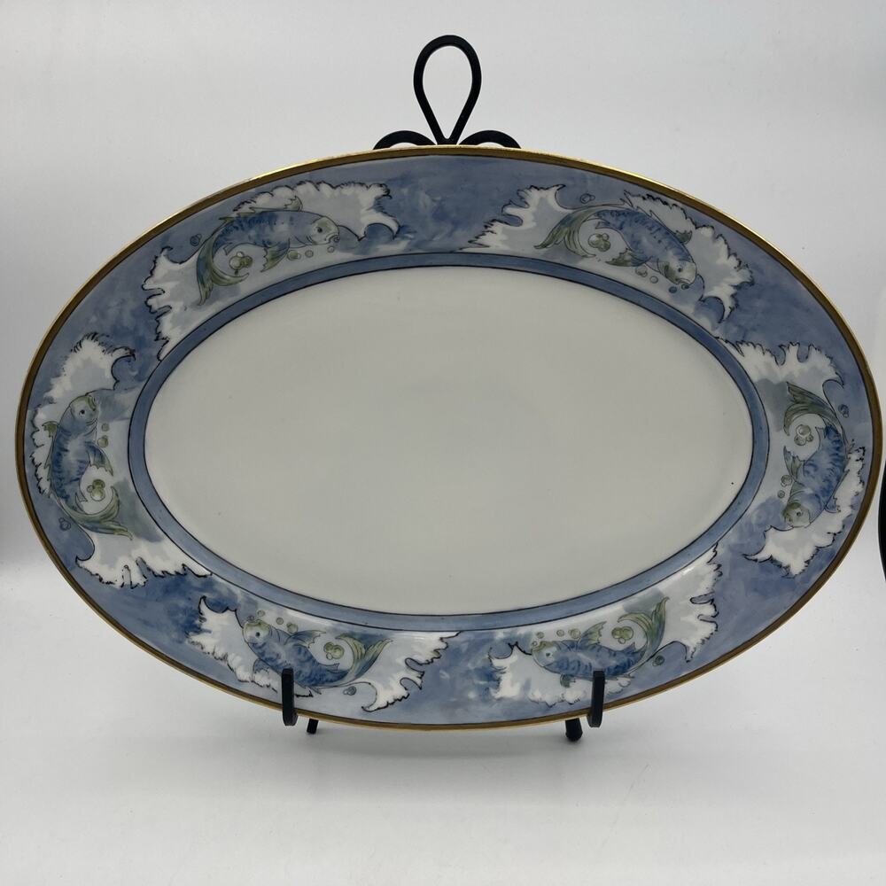 Hutschenreuther Selb Bavaria Dolphins Blue Oval Platter Plate LHS 14in Pre-owned